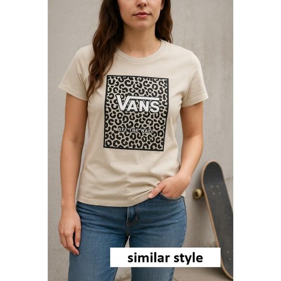 Vans Women’s Medium Animal Print Graphic Tee Beige Skate Streetwear - Picture 6 of 6